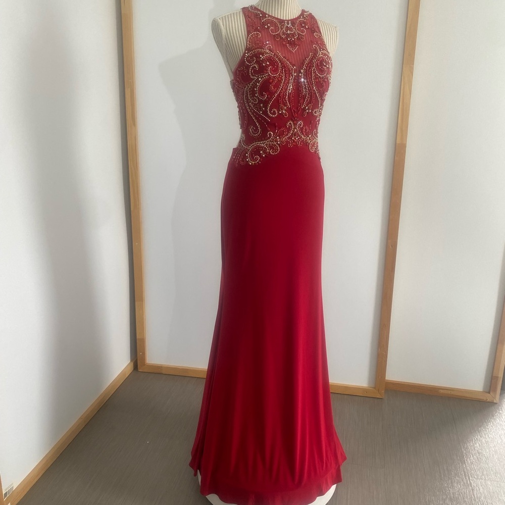 Embellished Red Halter Gown for Prom